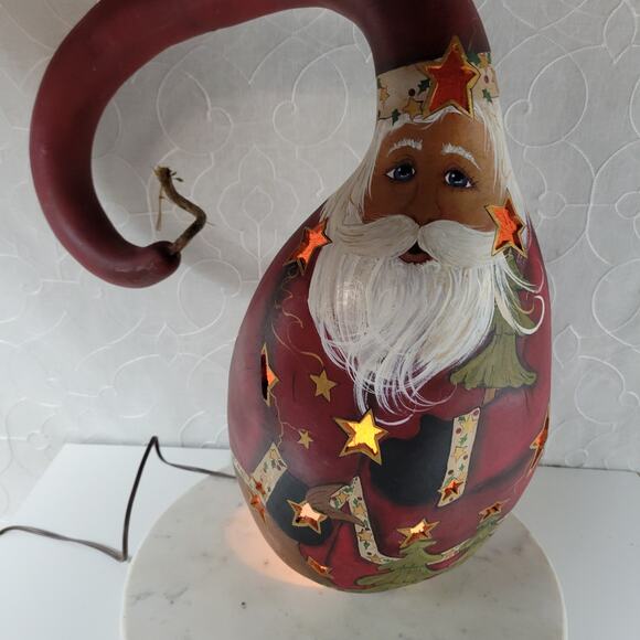 Hand Painted Lighted Santa Gourd Large 17” Holiday Christmas Folk Art Primitive - Picture 16 of 16